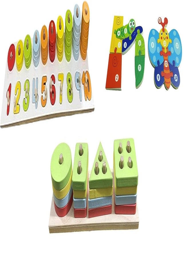 Kinder Creative Peg Number Ring Counting Set,Butterfly Life Cycle Puzzle,Geometrical Column Blocks for Toddlers, Educational Puzzle and Toys for Kids Pack of 3 - Image 1